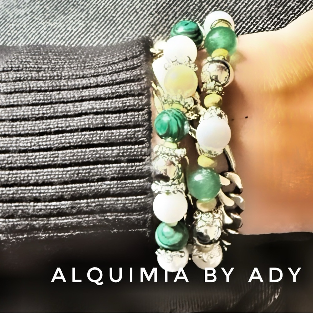 CURATED GIFTS FOR MOM*  MALACHITE and Green AVENTURINE bracelet DUO